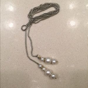 David Yurman 36” boxchain pearl necklace